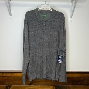 NWT David‎ Taylor Collection Gray Sweater with Collar & 3 Buttons- 2XL